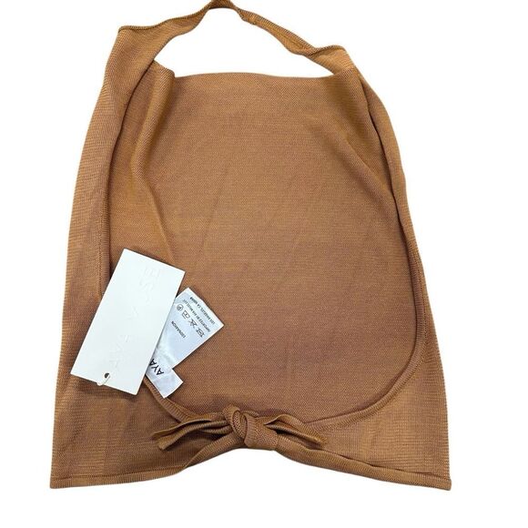 New Aya Muse Cinnabar Knit Tied Draped Halter Crop Top S Light Brown - Picture 5 of 6